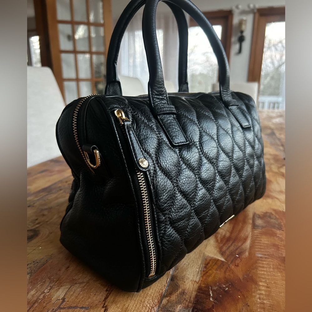 Vera Bradley Marlo Black Quilted Leather Satchel With Matching Wallet - Picture 5 of 16